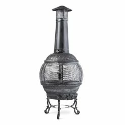 Meilleur prix 🌟 Blumfeldt Chauffages Radiants Et Poêles De Jardin Flavius Four De Terrasse 👏 -Jardin-et-Bricolage Soldes 10030722 yy 0004 front Silver Antique Steel Cast Iron Chimnea