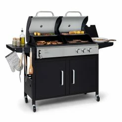 Vente flash 💯 Klarstein Grills Et Barbecues Kingsville Barbecue Combiné Gaz + Charbon 8,1 KW 2+1 Brûleurs Réglables En Hauteur 🌟